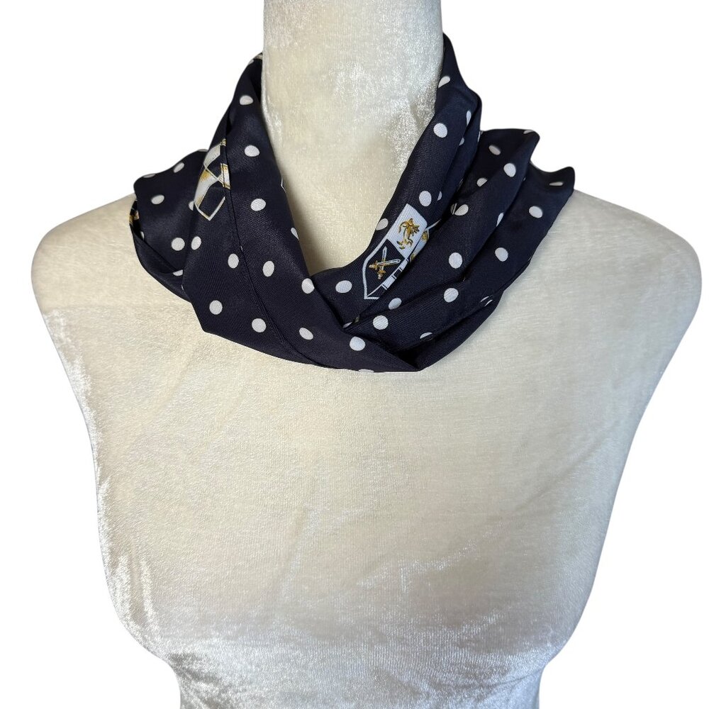 Leslie Fay women's blue and white polka dot silk long rectangle scarf